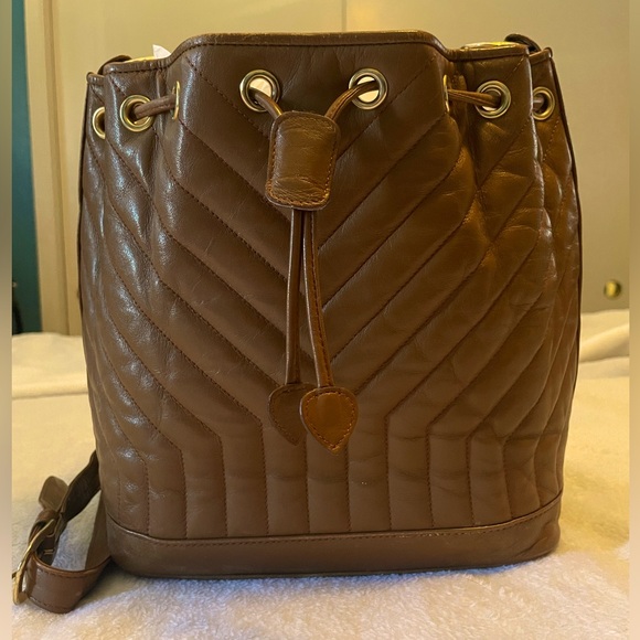 Yves Saint Laurent Handbags - Authentic YSL Leather Butterscotch Draw String Leather Bucket Bag